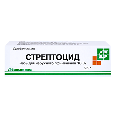 Изображение товара Стрептоцид мазь для наружного применения 10% туба 25 г 1 шт