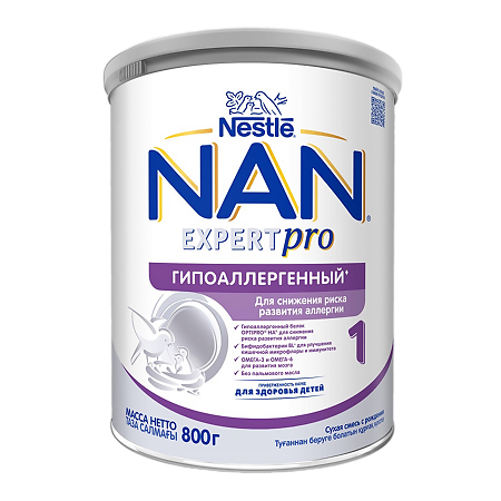 NAN ExpertPro 1 Гипоаллергенный Сухая смесь с рождения 800 г 1 шт