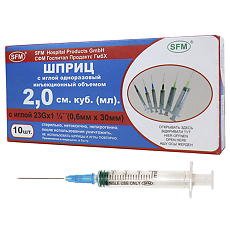 Изображение товара Шприц 3-х компонентный 23G (0,60х30мм) 2 мл 10 шт
