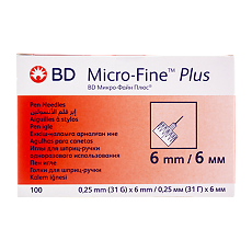 Изображение товара Иглы BD Micro-Fine Plus 0,25 мм (31G) х 6 мм 100 шт
