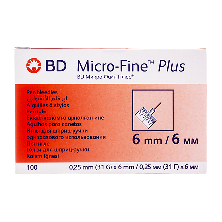 Иглы BD Micro-Fine Plus 0,25 мм (31G) х 6 мм 100 шт