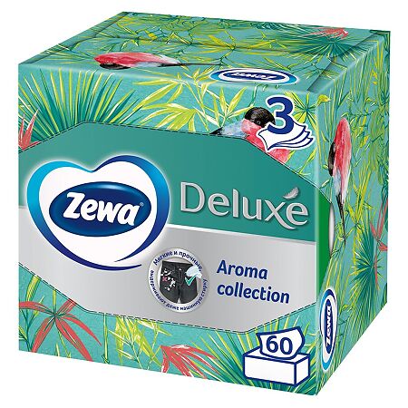 Салфетки Zewa Deluxe бумажные для лица Box Арома Коллекция 60 шт