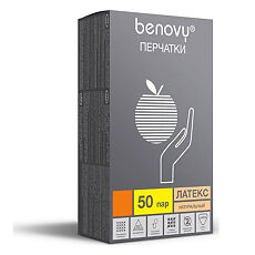 Купить Бенови (Benovy) Перчатки латексные нестерильные опудренные р.L 50 пар цена