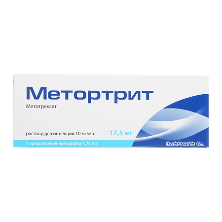 Изображение товара Метортрит раствор инъекционный 10 мг/мл 1,75 мл шприцы - лечение ревматоидного артрита и псориаза