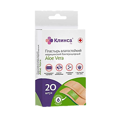 Купить Клинса Пластырь бактерицидный влагостойкий 1,9х7,2 см Aloe Vera натуральный 20 шт цена