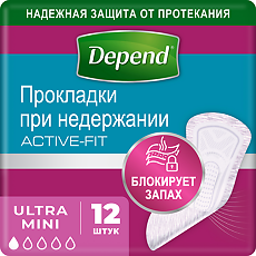 Купить Depend Ultra Mini прокладки при недержании женские 12 шт цена