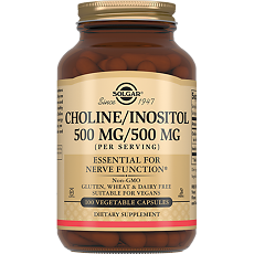 Изображение товара Solgar Холин/Инозитол 500 мг/500 мг / Choline/Inositol 500mg/500 mg Vegetable Capsules капсулы массой 1040 мг 100 шт