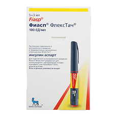Купить Фиасп раствор для в/в и п/к введ 100 ед/мл 3 мл картриджи в шприц-ручках флекстач 5 шт. цена