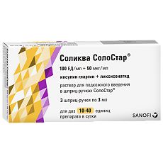 Купить Соликва СолоСтар раствор для подкожного введ 100 ед/мл+50 мкг/мл 3 мл картриджи в шприц-ручках 3 шт цена