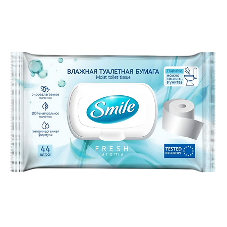 Smile Влажная туалетная бумага Fresh для взрослых с клапаном 44 шт