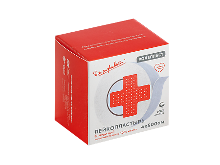 Ролепласт Лейкопластырь фиксирующий на х/б основе 4см х 500см 1 шт