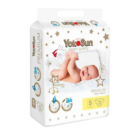 Изображение товара Подгузники YokoSun Premium р.S 72 шт для малышей 3-6 кг
