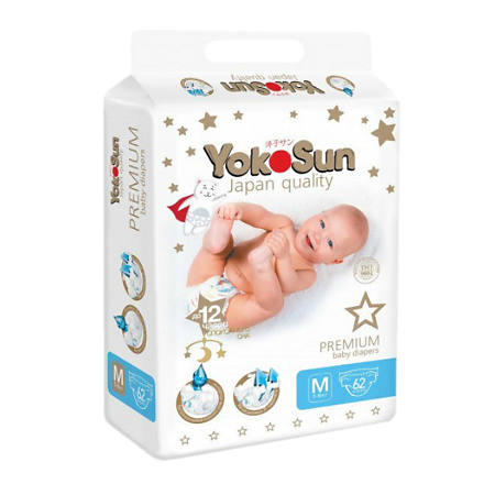 Изображение товара YokoSun Premium подгузники для малышей 62 шт р.M до 10 кг