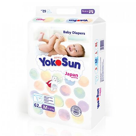 Изображение товара YokoSun Подгузники на липучках размер М 62 шт современные и надежные