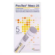 Купить РинЛиз Микс 25 суспензия для п/к введ 100 ме/мл 3 мл картриджи в шприц-ручке ринастра ii 5 шт цена