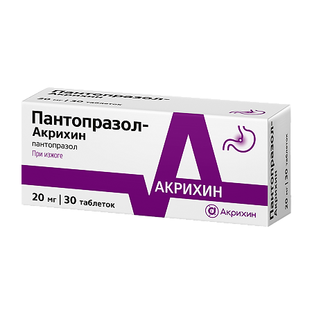 Пантопразол-Акрихин таблетки кишечнорастворимые покрыт.плен.об. 20 мг 30 шт