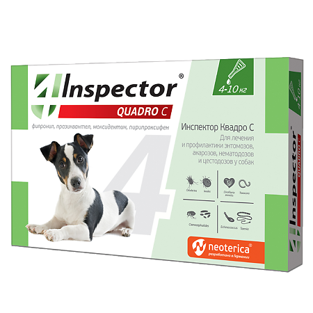 Inspector Quadro C Капли на холку для собак 4-10 кг пипетка 1 шт
