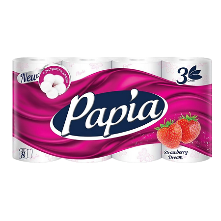 Papia Туалетная бумага белая Strawberry Dream трехслойная 8 шт