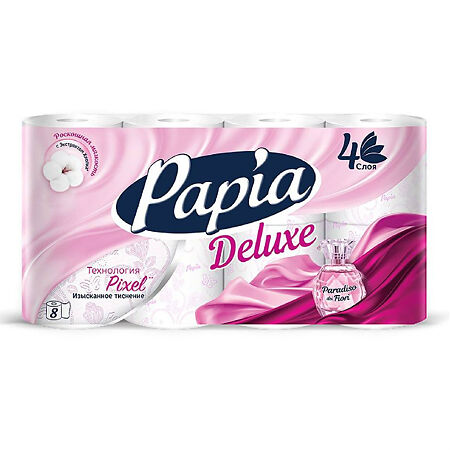 Papia Deluxe Туалетная бумага белая Paradiso Fiori четырёхслойная 8 шт