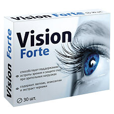 Купить Vision Forte комплекс с лютеином, зеаксантином и экстрактом черники Витамир таблетки покрыт.об. массой 515 мг 30 шт цена