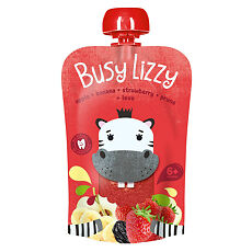 Купить Busy Lizzy Пюре яблоко, банан, клубника, чернослив (пауч) 6 мес. 100 г 1 шт цена