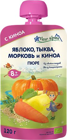 Fleur Alpine Пюре яблоко-морковь-тыква-киноа с 8 мес., пауч 120 г 1 шт