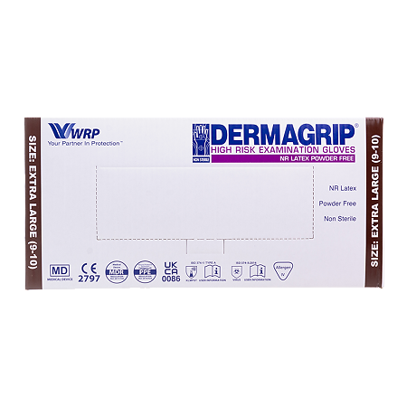 Перчатки латексные неопудренные Dermagrip HIGH RISK р-р XL 50 шт