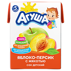 Купить Агуша Сок детский Яблоко-Персик с мякотью с 5 мес 200 мл 1 шт цена