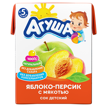 Агуша Сок детский Яблоко-Персик с мякотью с 5 мес 200 мл 1 шт