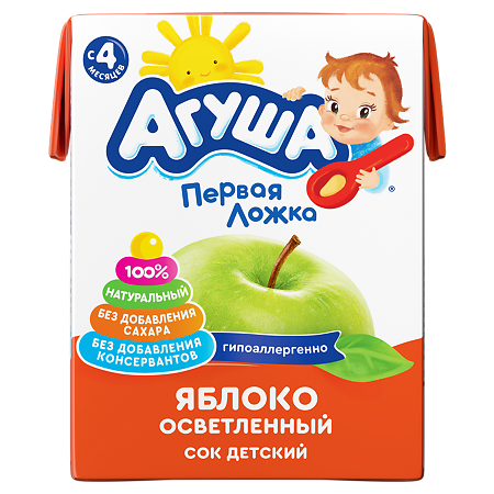 Агуша Сок детский Яблоко осветленный с 4 мес 200 мл 1 шт