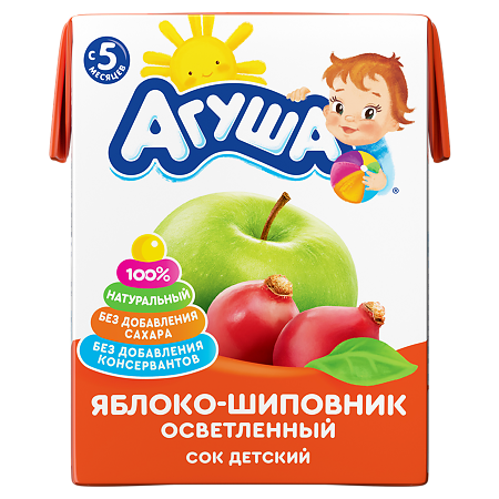 Агуша Сок детский Яблоко-Шиповник осветленный с 5 мес 200 мл 1 шт