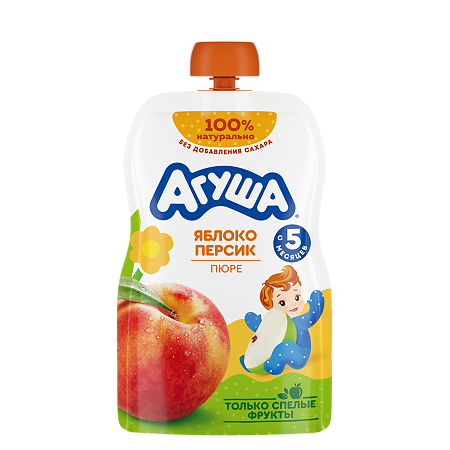 Агуша Фруктовые пюре Яблоко-Персик с 5 мес пауч 90 г 1 шт