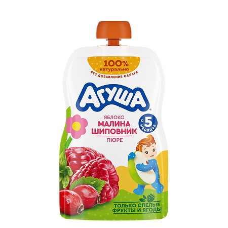 Агуша Фруктовые пюре Яблоко-Малина-Шиповник с 5 мес пауч 90 г 1 шт