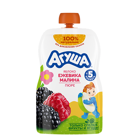 Агуша Фруктовые пюре Яблоко-Ежевика-Малина с 6 мес пауч 90 г 1 шт