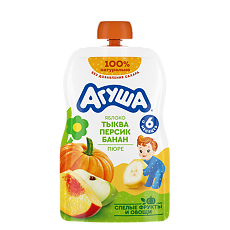 Купить Агуша Фруктовые пюре Яблоко-Персик-Банан-Тыква с 6 мес пауч 90 г 1 шт цена