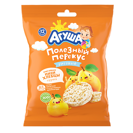 Агуша Полезный Перекус Мини Хлебцы рисовые Груша с 12 мес 30 г 1 шт