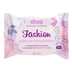 Купить Diva Салфетки влажные для снятия макияжа с мицеллярной водой и розой клапан 25 шт цена