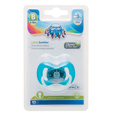 Canpol Пустышка круглая латексная 6-18 Space бирюзовая 1 шт