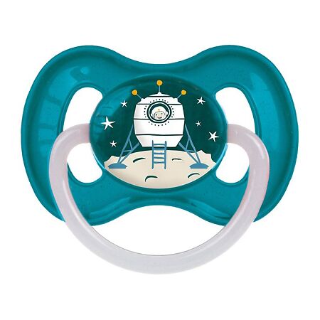Canpol Пустышка круглая латексная 6-18 Space бирюзовая 1 шт