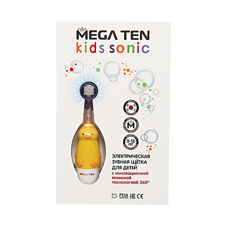 Megaten Kids Sonic Набор Детская электрическая зубная щетка Утенок+насадка 1уп