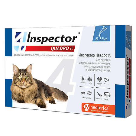 Inspector Quadro K Капли на холку для кошек 8-15 кг пипетка 1 шт