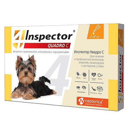 Inspector Quadro С Капли на холку для собак 1-4 кг пипетка 1 шт