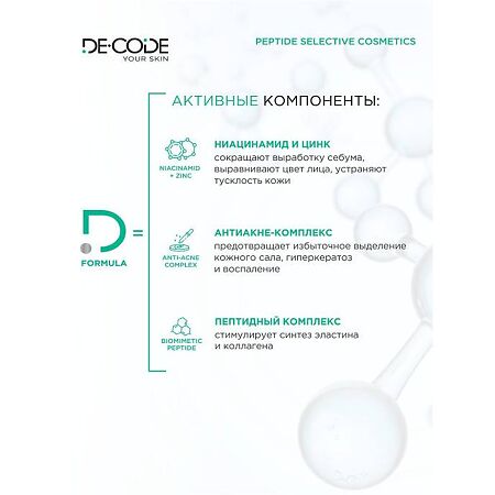 DeCode Сыворотка для лица от акне и воспалений с ниацинамидом, цинком и пептидом для проблемной кожи 30 мл 1 шт
