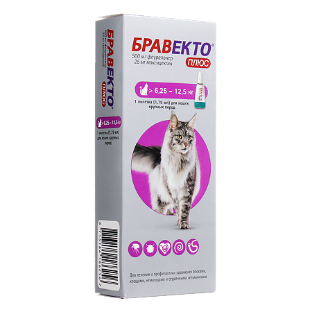 Бравекто Плюс Капли для кошек (6,25- 12,5 кг) 500 мг 1 шт