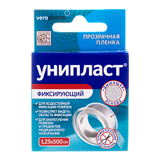 Купить Лейкопластырь Унипласт фиксирующий прозрачный 1,25x500 см 1 шт цена