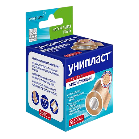 Лейкопластырь Унипласт фиксирующий на тканевой основе 5х500 см 1 шт