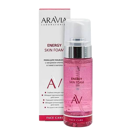 Изображение товара Aravia Laboratories Пенка для умывания с муцином улитки и гинкго билоба Energy Skin Foam 150 мл 1 шт