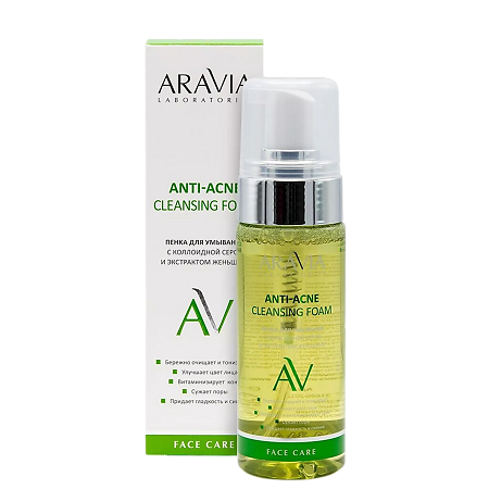 Изображение товара Aravia Laboratories Пенка для умывания с коллоидной серой и экстрактом женьшеня Anti-Acne Cleansing Foam 150 мл 1 шт