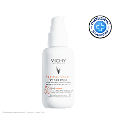 Купить Vichy Capital Soleil UV-Age Daily Невесомый солнцезащитный флюид для лица против признаков фотостарения SPF50+ 40 мл 1 шт цена