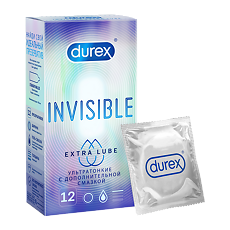 Купить Презервативы Durex Invisible Extra Lube из натурального латекса ультратонкие 12 шт цена